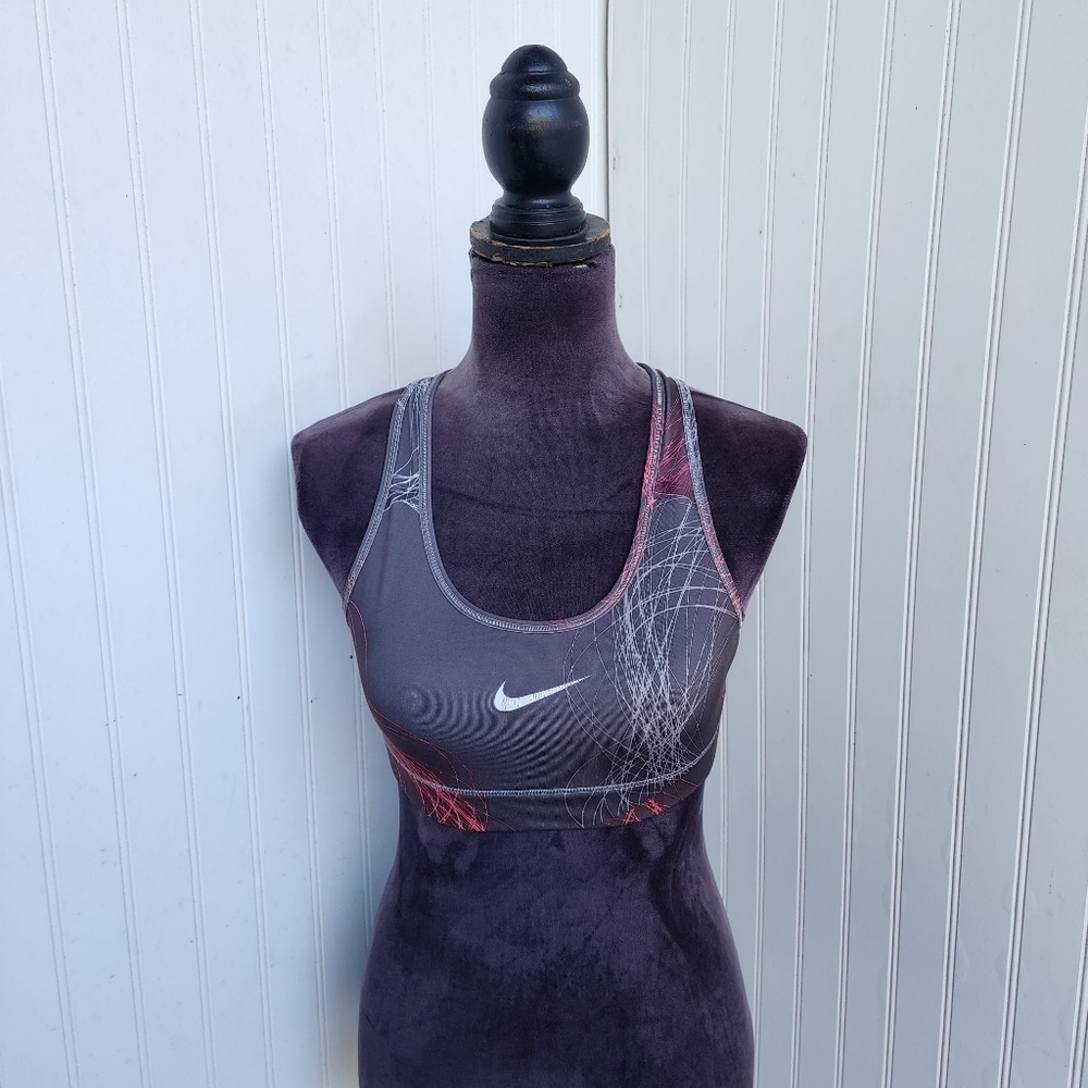 Nike Fit Dry Pink Gray Sports Bra Racerback Athletic Womens Sz S